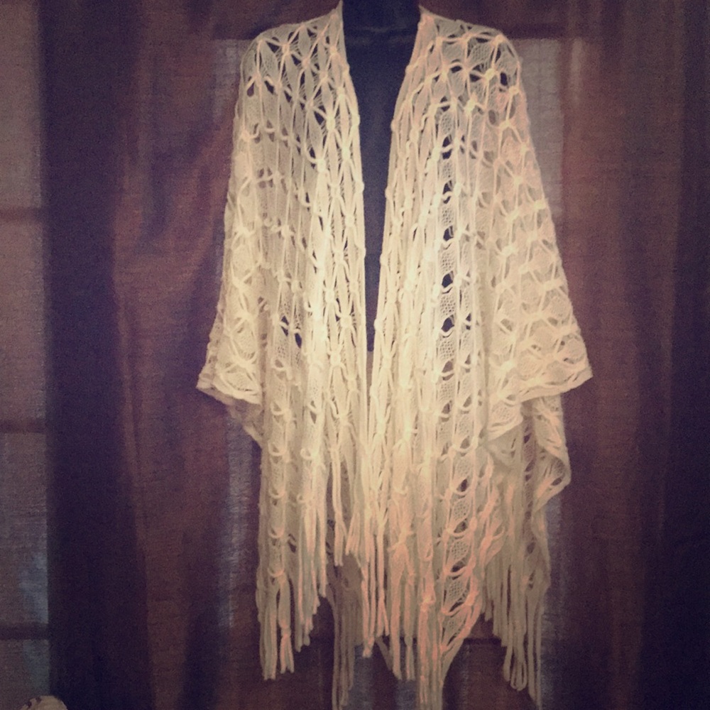 TODAY ONLY! White eyelet poncho sweater